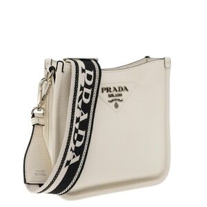 Prada Shoulder Bag Guitar Strap White Leather Small 1BH191 New